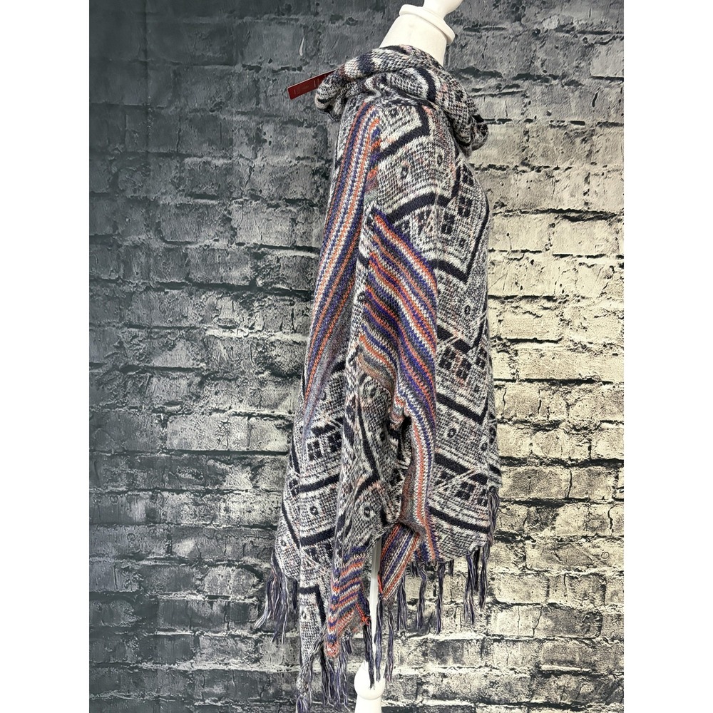 Free People Be The One Poncho Sweater Womens L Blue Cowl Neck Fringe OB454203 - Picture 3 of 16